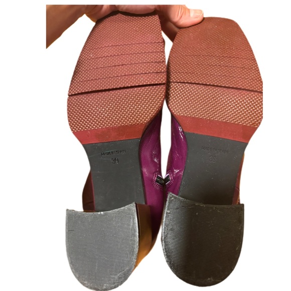 Kanna Made in Spain Purple Patent Leather Gold Heel Ankle Boots - Picture 9 of 16